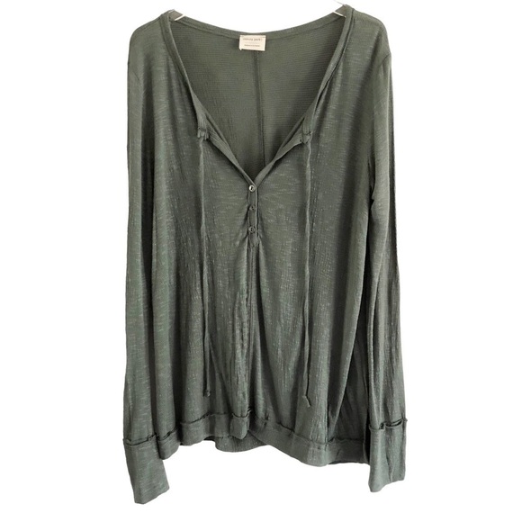 Emory Park Green V-Neck Long Sleeve Boho Top Size Small - Picture 3 of 8